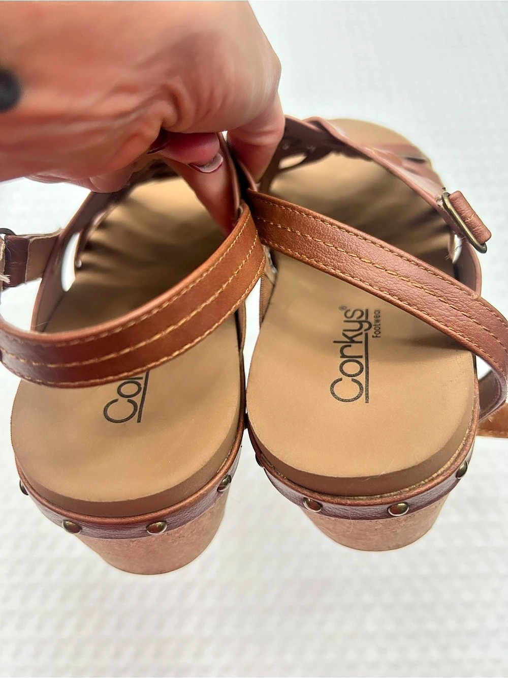 Corky's Woven Cork Wedge Sandals Brown US 8 - Picture 8 of 8